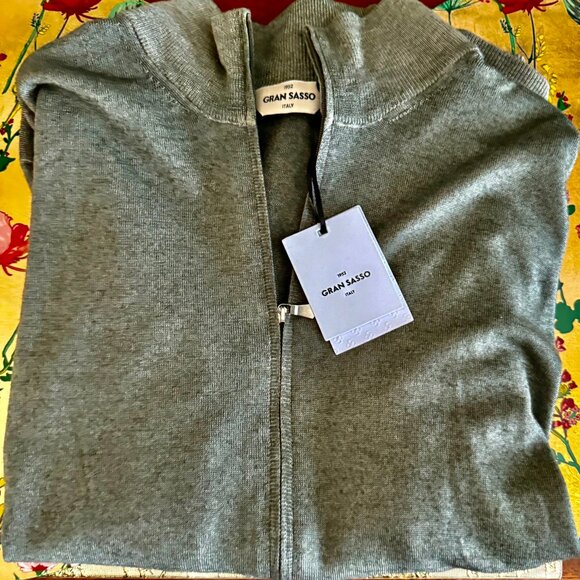Gran Sasso of Italy NWT FULL Zip Cardigan Sweater Size 50 Green 100% Wool $280RT - Picture 6 of 13